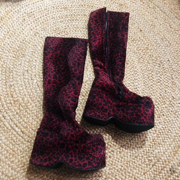 N.Y.L.A. Shoes - NYLA red leopard knee high platform boots NEW